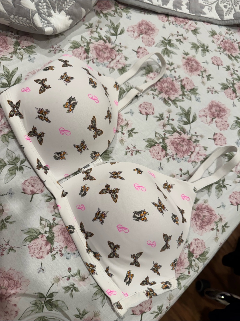 Victoria’s Secret PINK White Lightly Padded Bra with Butterfly Print